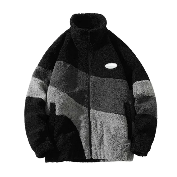 Vintage Polar Fleece Men’s Jacket Oversize Contrast Color Coat Warm Male Outwear Winter Parkas Jacket Men’s Clothes